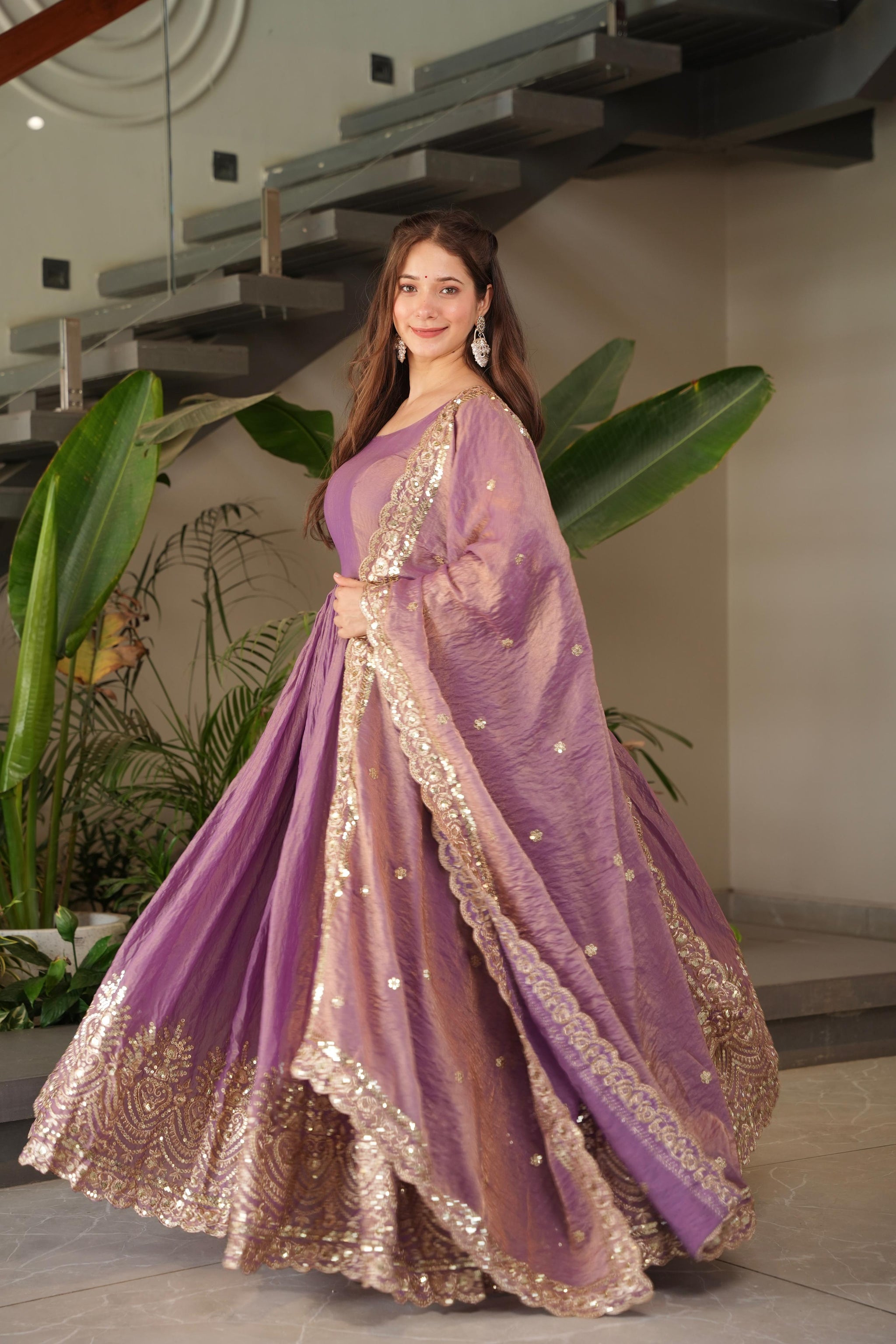 Heavy Fandy Silk Embroidered Sequins Gown with Dupatta – Designer Party Wear