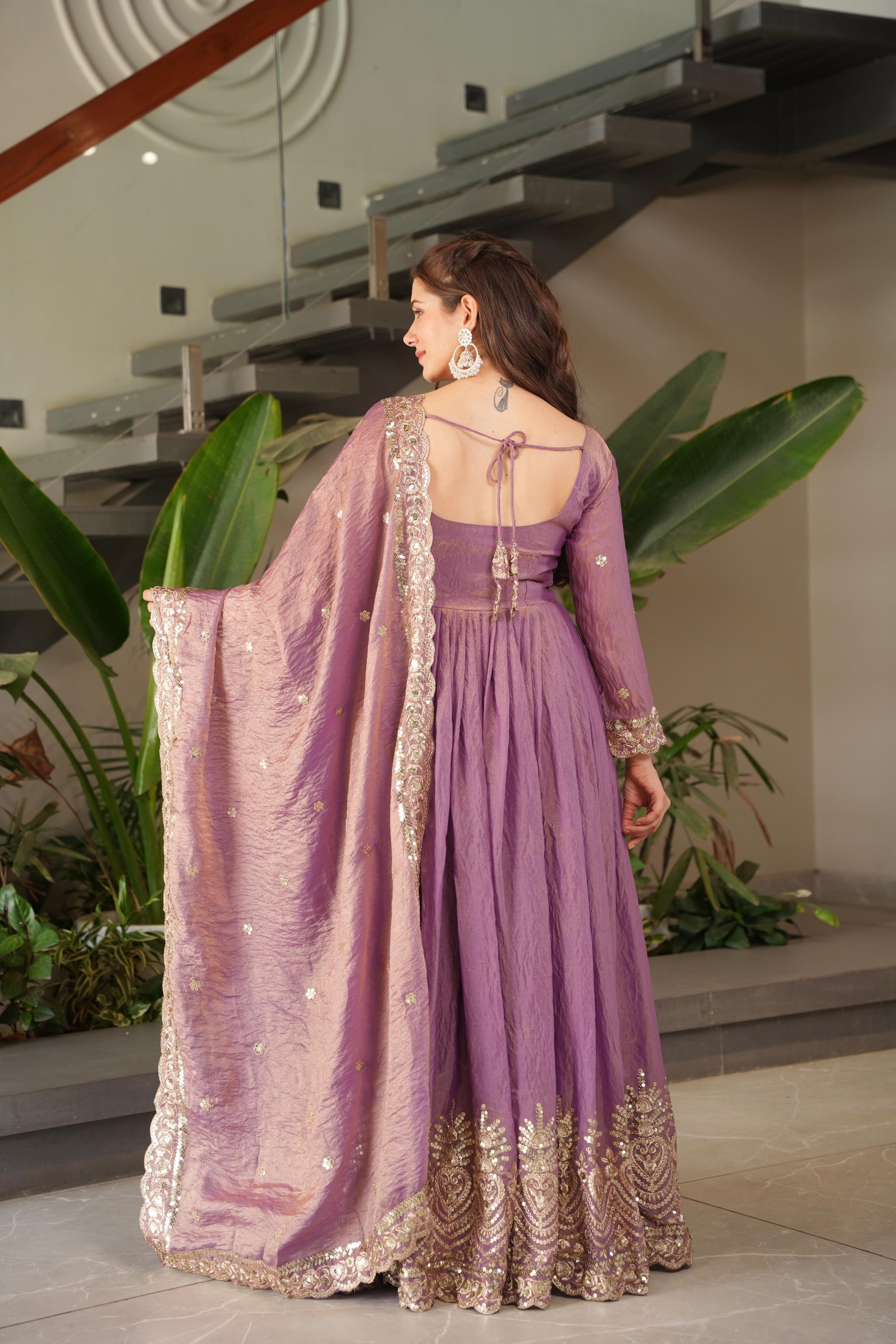 Heavy Fandy Silk Embroidered Sequins Gown with Dupatta – Designer Party Wear