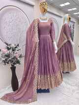 Heavy Fandy Silk Embroidered Sequins Gown with Dupatta – Designer Party Wear