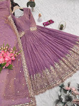 Heavy Fandy Silk Embroidered Sequins Gown with Dupatta – Designer Party Wear