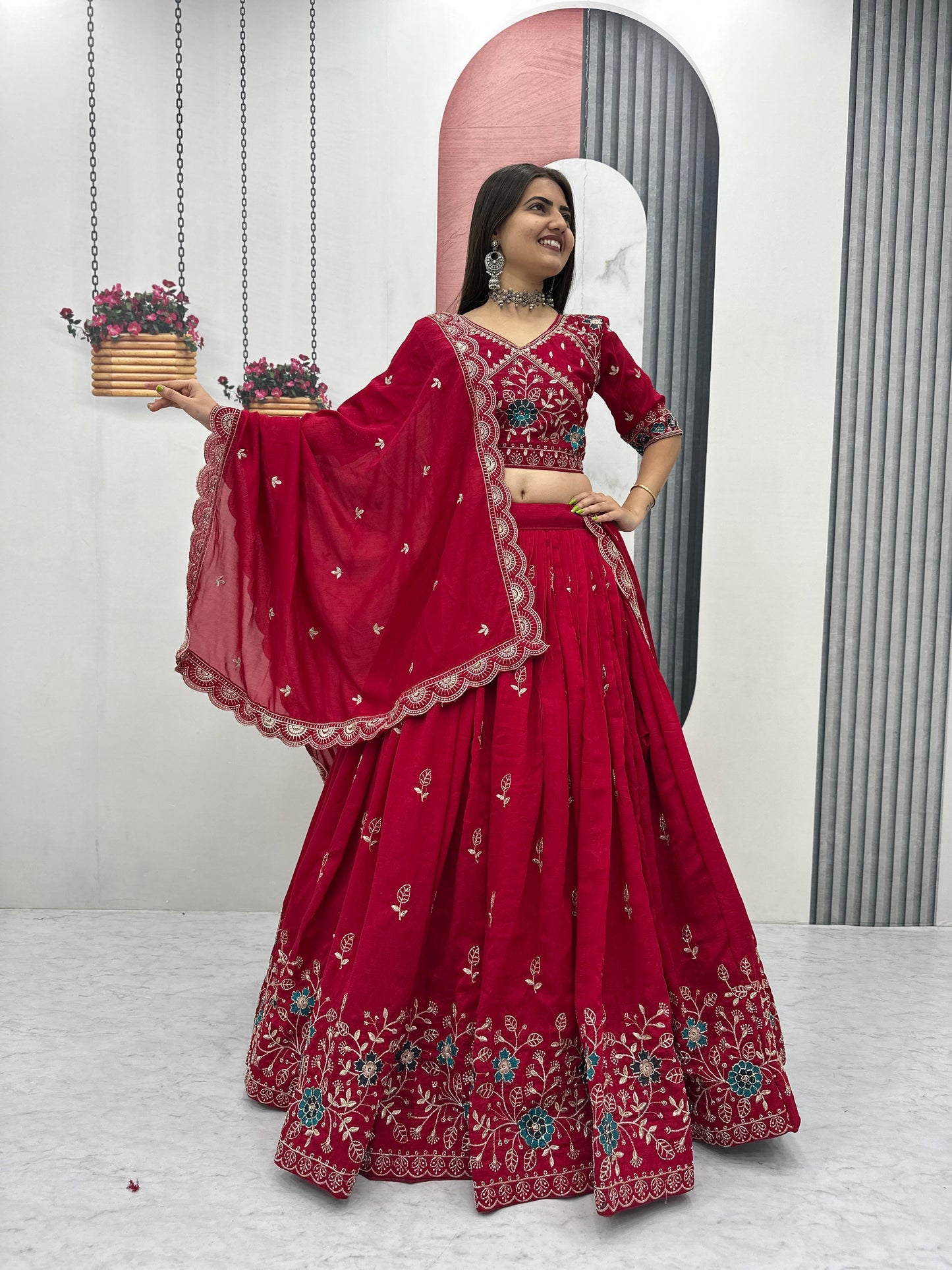 Pure Vichitra Silk Embroidered Lehenga Choli Set with Dupatta – Festival Designer Wear
