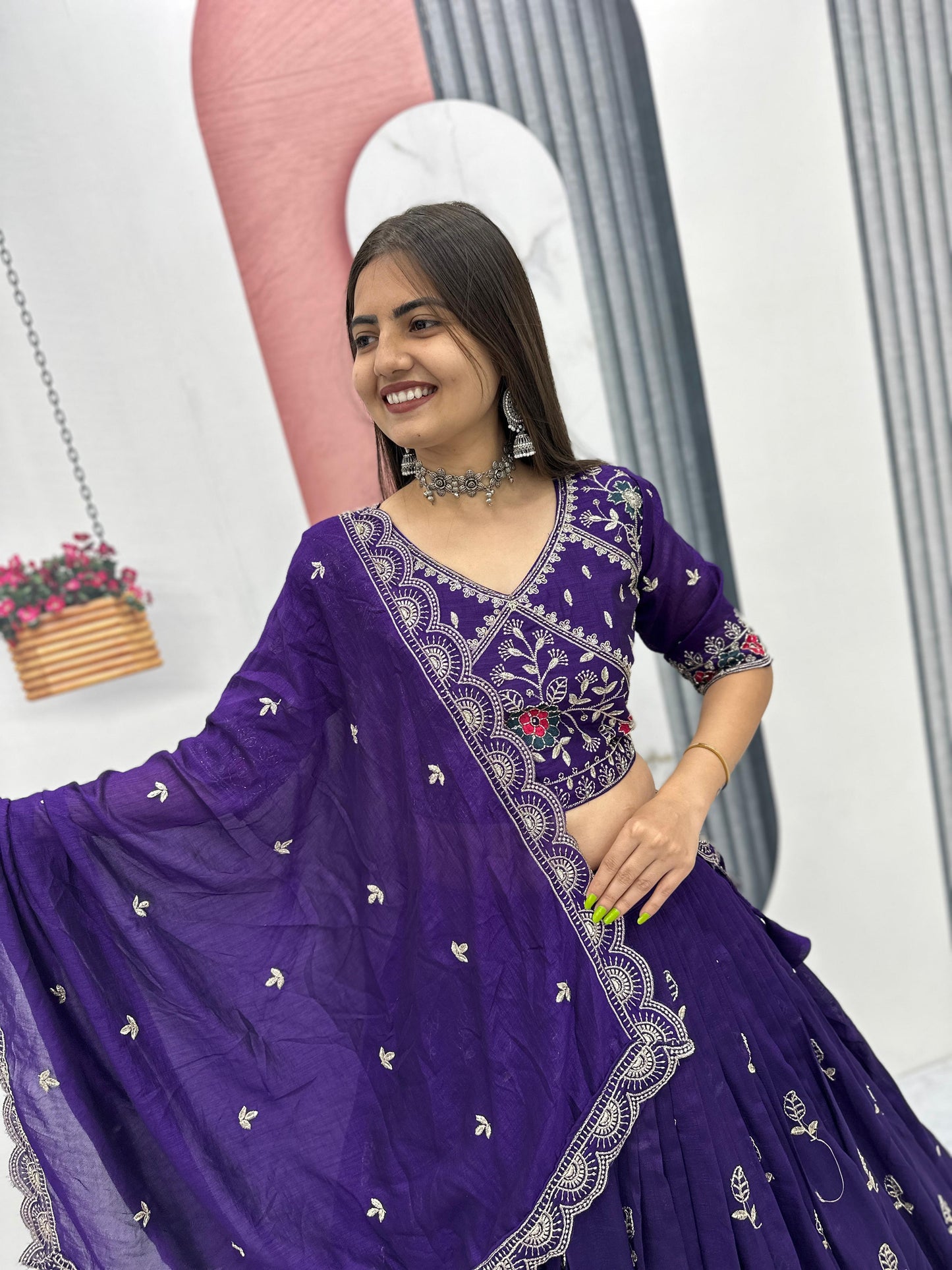 Pure Vichitra Silk Embroidered Lehenga Choli Set with Dupatta – Festival Designer Wear