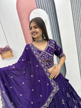 Pure Vichitra Silk Embroidered Lehenga Choli Set with Dupatta – Festival Designer Wear