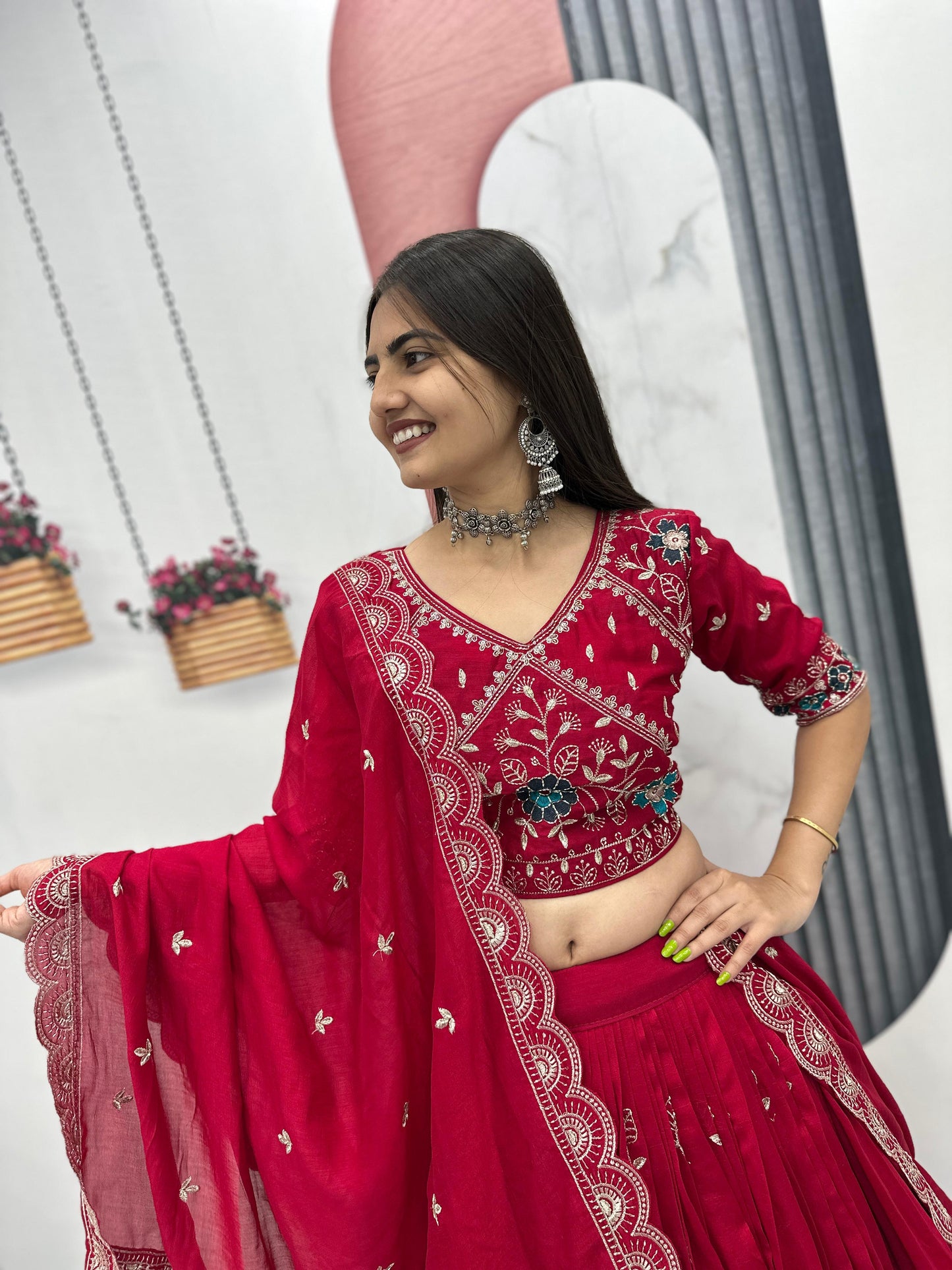 Pure Vichitra Silk Embroidered Lehenga Choli Set with Dupatta – Festival Designer Wear