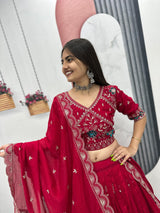 Pure Vichitra Silk Embroidered Lehenga Choli Set with Dupatta – Festival Designer Wear
