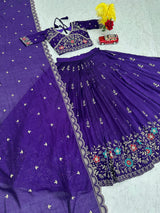 Pure Vichitra Silk Embroidered Lehenga Choli Set with Dupatta – Festival Designer Wear