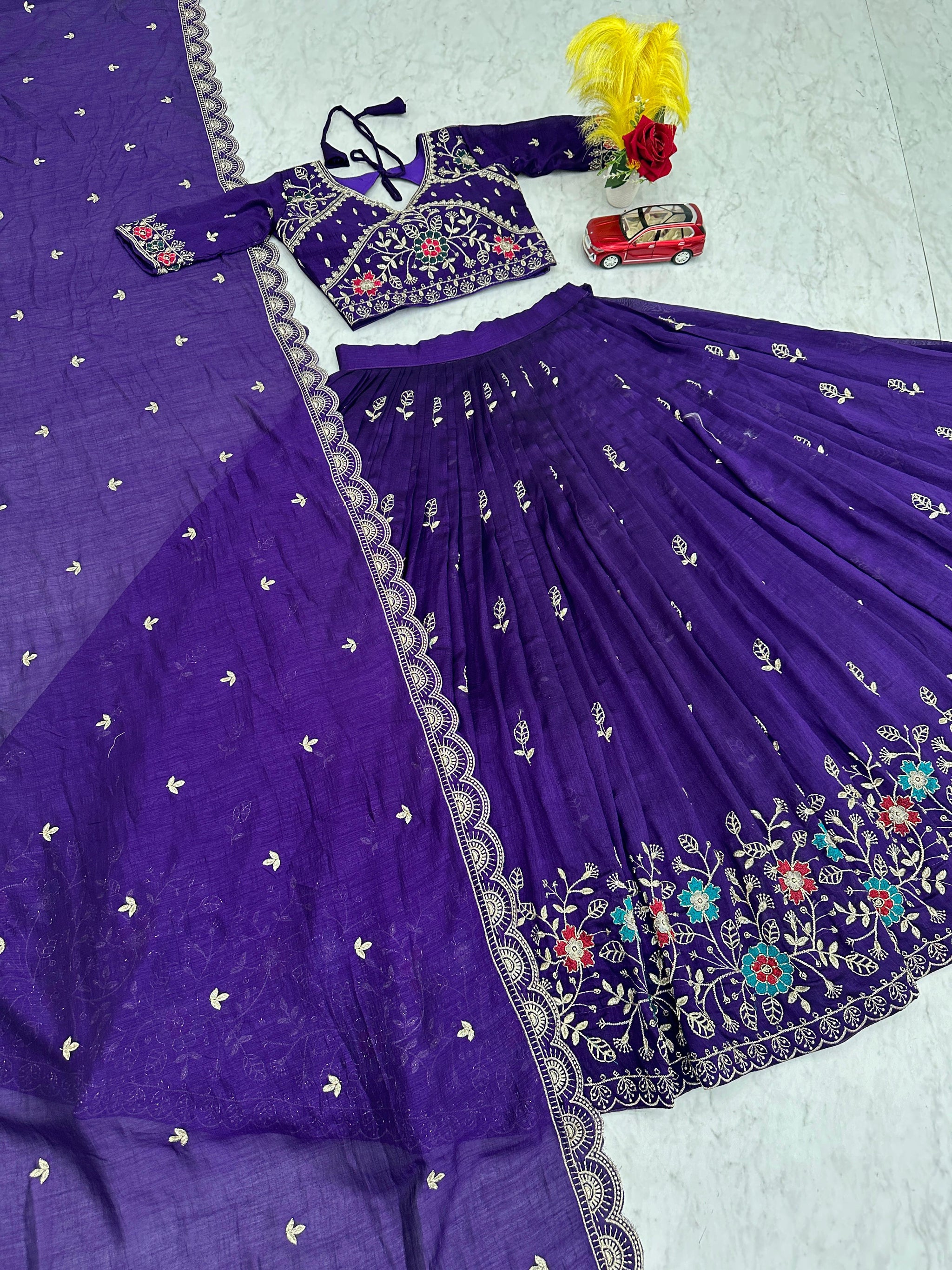 Pure Vichitra Silk Embroidered Lehenga Choli Set with Dupatta – Festival Designer Wear