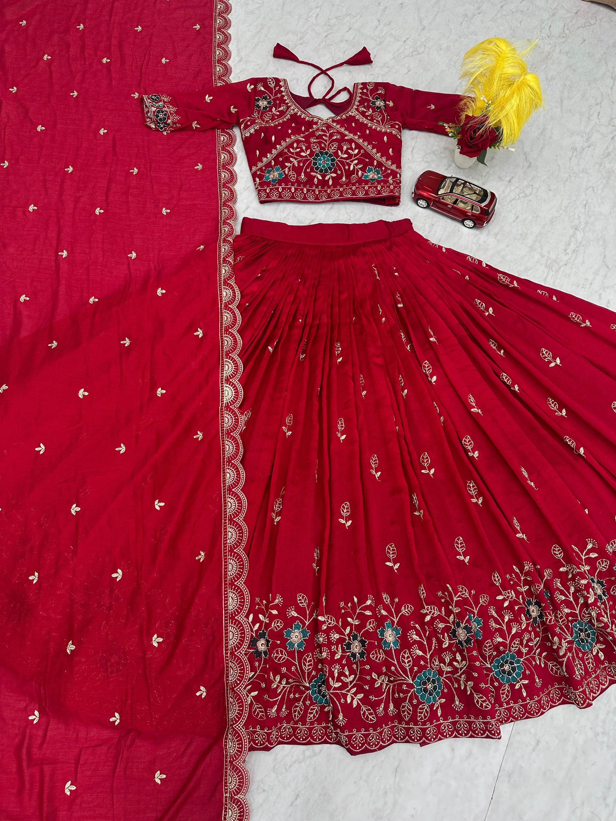 Pure Vichitra Silk Embroidered Lehenga Choli Set with Dupatta – Festival Designer Wear