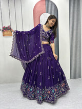 Pure Vichitra Silk Embroidered Lehenga Choli Set with Dupatta – Festival Designer Wear