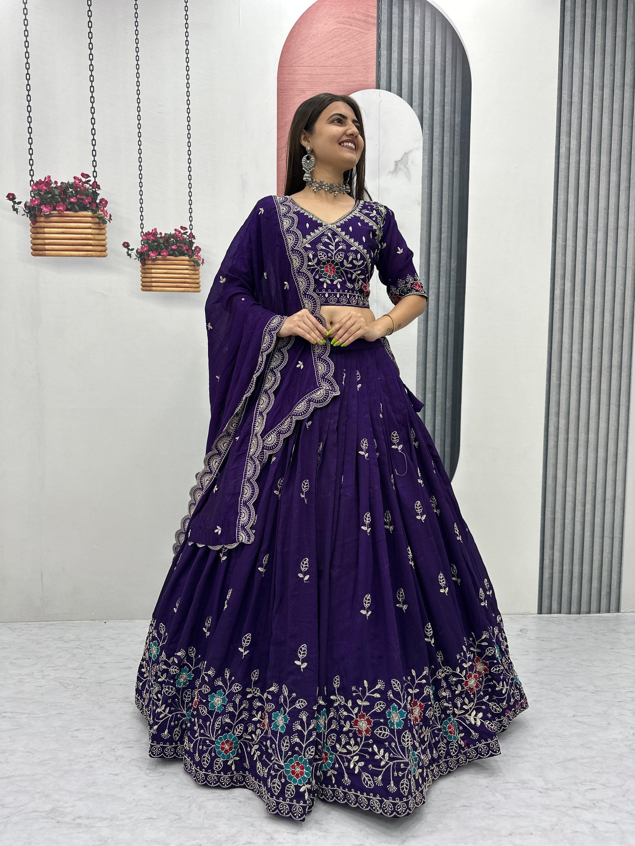 Pure Vichitra Silk Embroidered Lehenga Choli Set with Dupatta – Festival Designer Wear