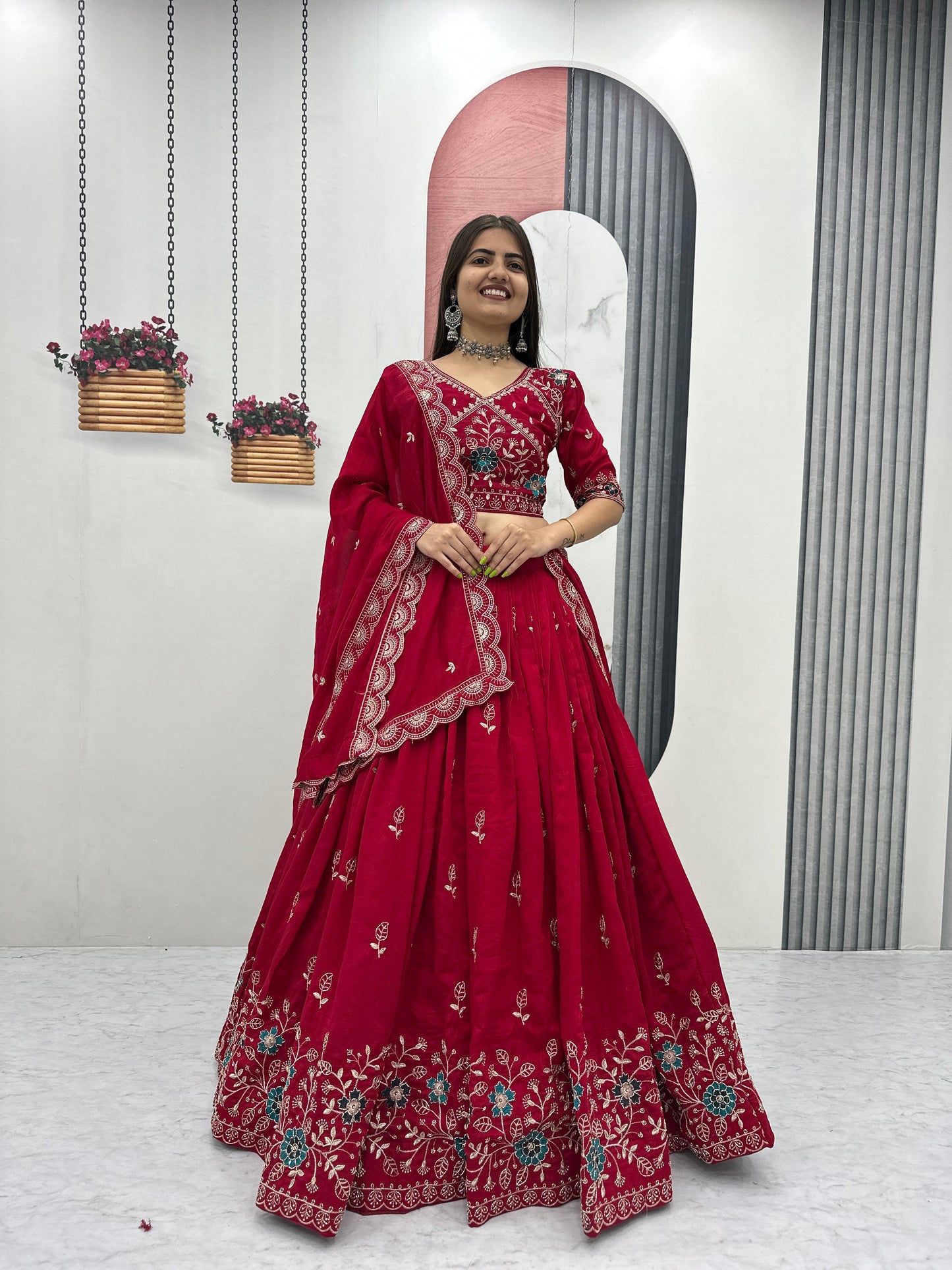 Pure Vichitra Silk Embroidered Lehenga Choli Set with Dupatta – Festival Designer Wear