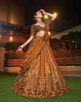 Satin Silk Sequins & Dori Work Lehenga Set with Net Dupatta - METALLIC COPPER