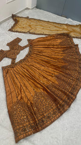 Satin Silk Sequins & Dori Work Lehenga Set with Net Dupatta - METALLIC COPPER