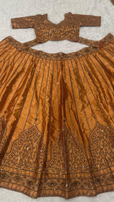 Satin Silk Sequins & Dori Work Lehenga Set with Net Dupatta - METALLIC COPPER
