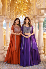 Pure Rangoli Silk 9 Meter Flair Wedding Lehenga Choli with Embroidered Shrug Style Dupatta