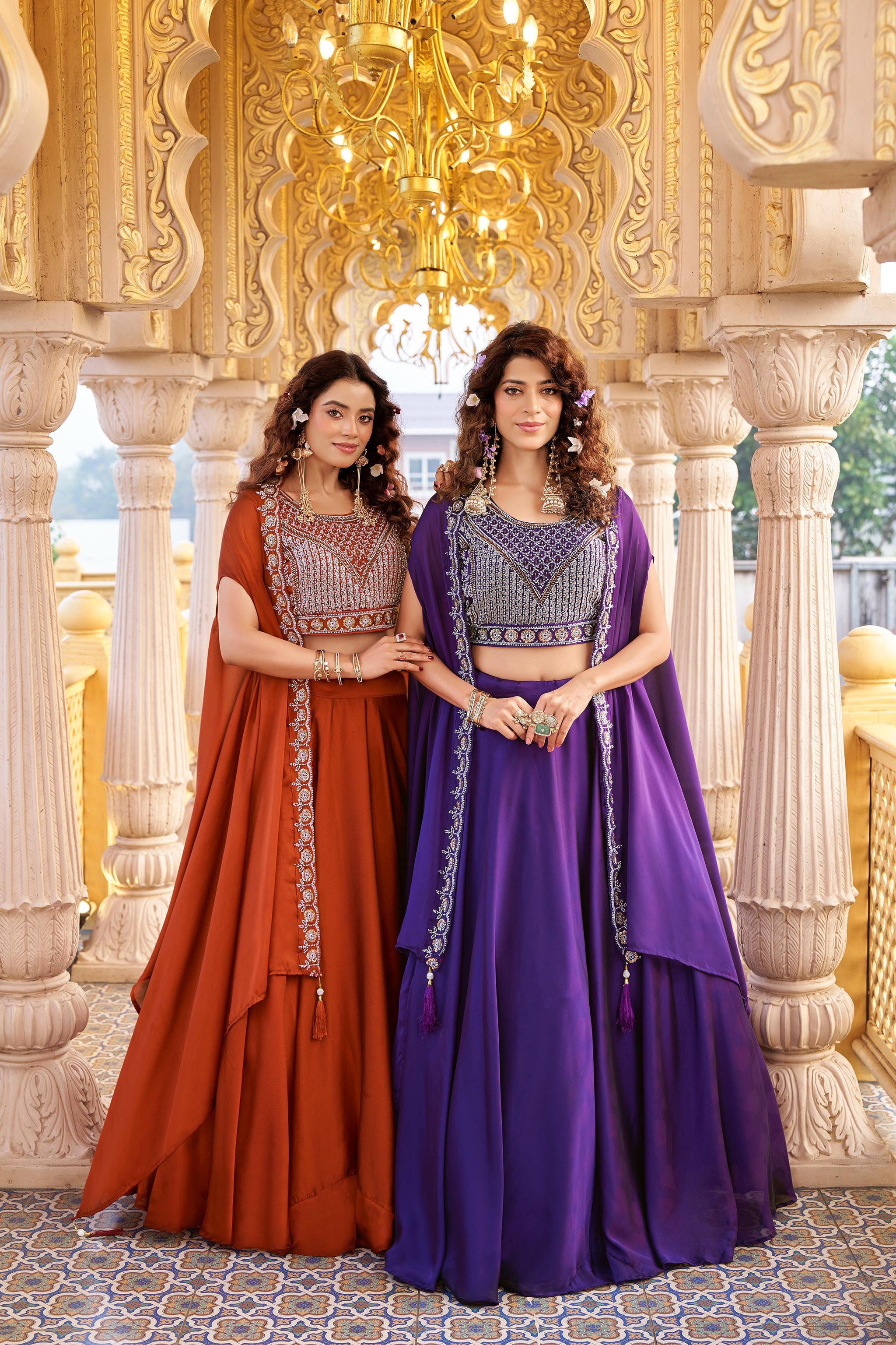 Pure Rangoli Silk 9 Meter Flair Wedding Lehenga Choli with Embroidered Shrug Style Dupatta