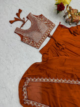 Pure Rangoli Silk 9 Meter Flair Wedding Lehenga Choli with Embroidered Shrug Style Dupatta