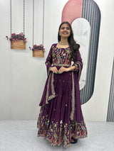 Women Embroidered Faux Georgette Gown with Dupatta Heavy Sequin Work Party Wear Fully Stitched