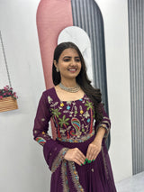 Women Embroidered Faux Georgette Gown with Dupatta Heavy Sequin Work Party Wear Fully Stitched