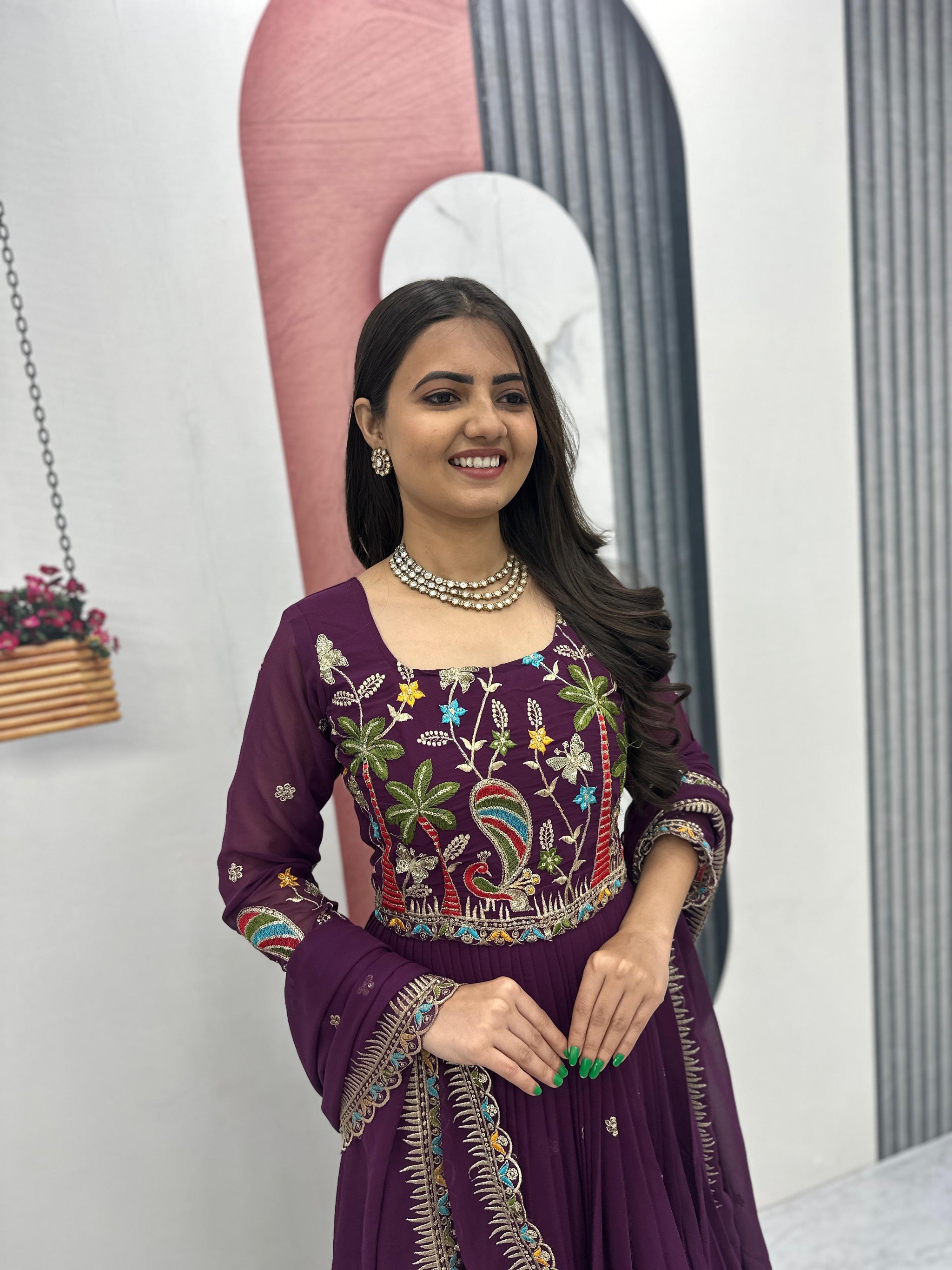 Women Embroidered Faux Georgette Gown with Dupatta Heavy Sequin Work Party Wear Fully Stitched