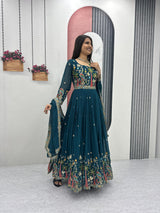 Women Embroidered Faux Georgette Gown with Dupatta Heavy Sequin Work Party Wear Fully Stitched