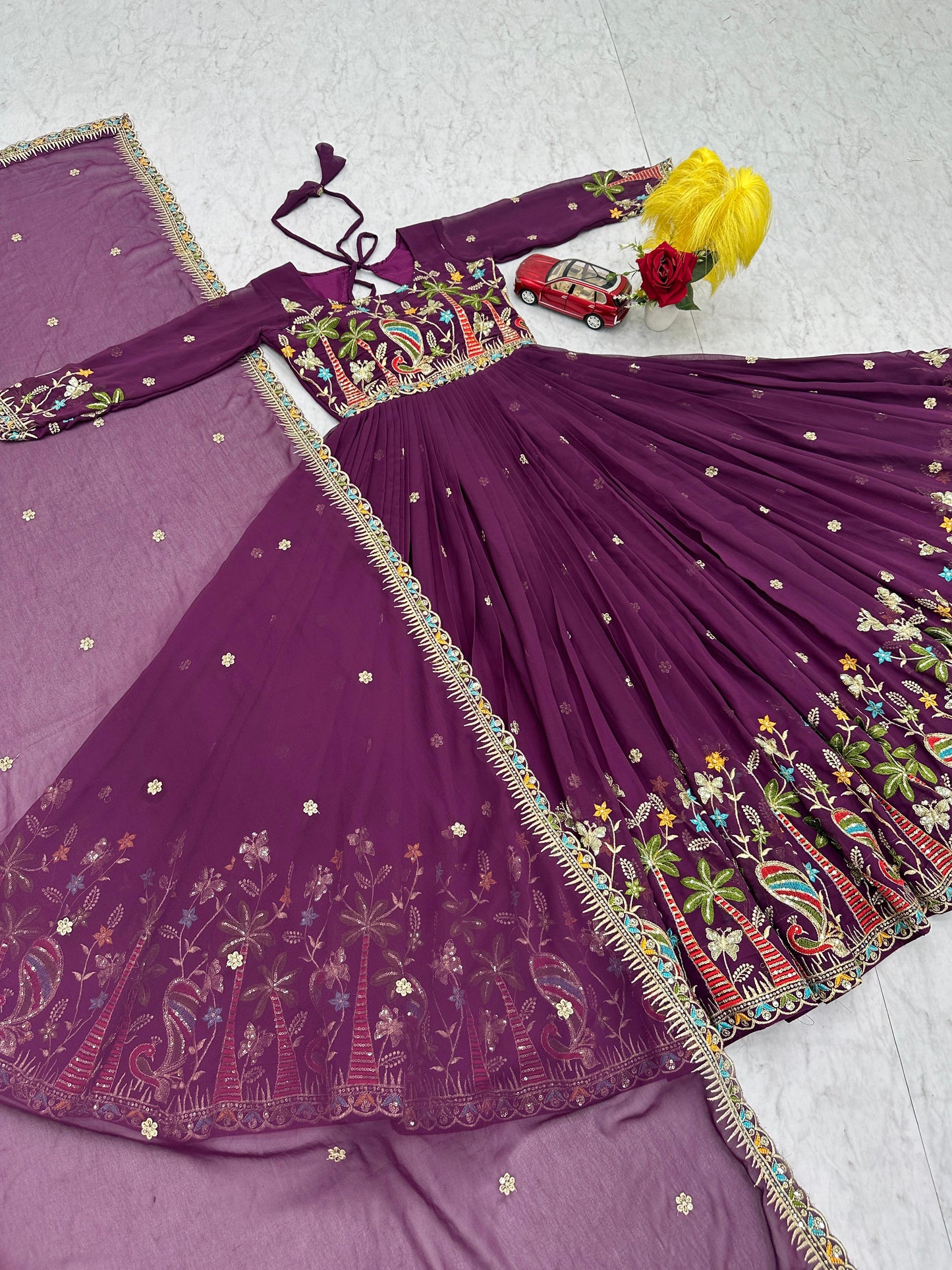 Women Embroidered Faux Georgette Gown with Dupatta Heavy Sequin Work Party Wear Fully Stitched