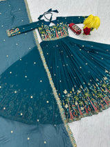 Women Embroidered Faux Georgette Gown with Dupatta Heavy Sequin Work Party Wear Fully Stitched
