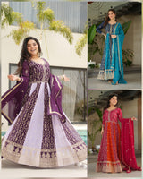 Faux Blooming Zari & Sequins Embroidered Gown with Dupatta – Full Sleeve Kali Pattern Party Wear