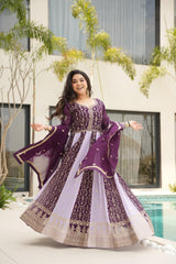 Faux Blooming Zari & Sequins Embroidered Gown with Dupatta – Full Sleeve Kali Pattern Party Wear
