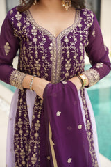 Faux Blooming Zari & Sequins Embroidered Gown with Dupatta – Full Sleeve Kali Pattern Party Wear