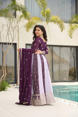 Faux Blooming Zari & Sequins Embroidered Gown with Dupatta – Full Sleeve Kali Pattern Party Wear