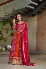 Faux Blooming Zari & Sequins Embroidered Gown with Dupatta – Full Sleeve Kali Pattern Party Wear