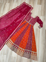Faux Blooming Zari & Sequins Embroidered Gown with Dupatta – Full Sleeve Kali Pattern Party Wear