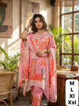 Premium Printed Cotton Co-Ord Set for Women with Embroidered A-Line Kurta, Pants and Cotton Dupatta