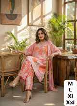 Premium Printed Cotton Co-Ord Set for Women with Embroidered A-Line Kurta, Pants and Cotton Dupatta