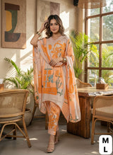 Premium Printed Cotton Co-Ord Set for Women with Embroidered A-Line Kurta, Pants and Cotton Dupatta