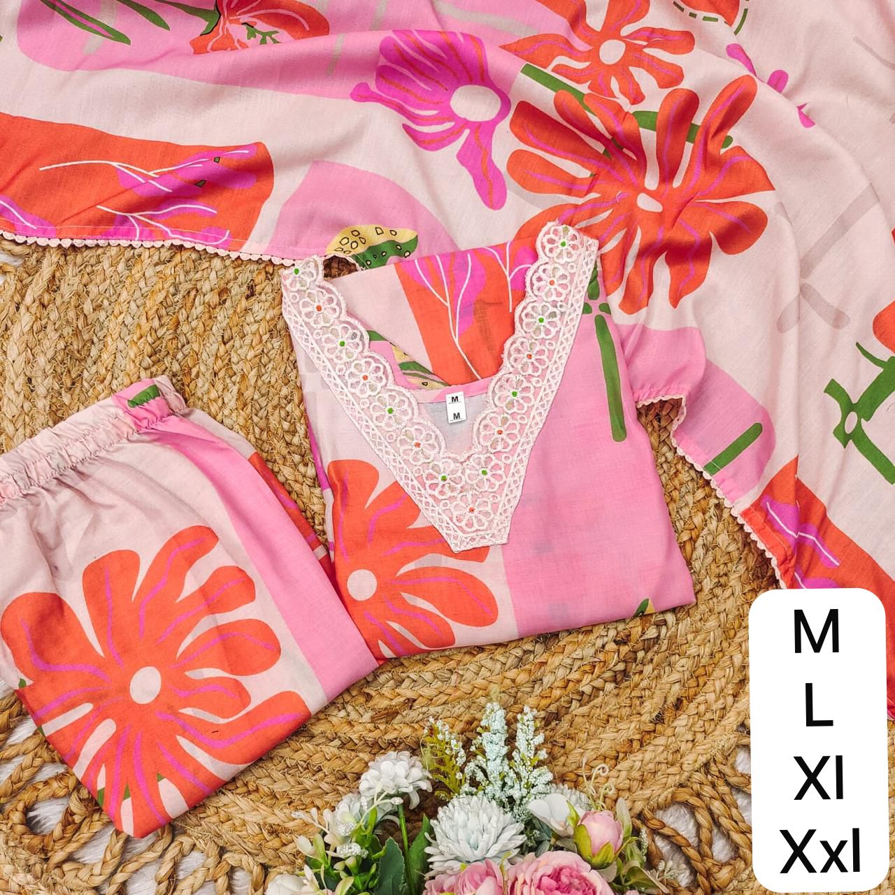 Premium Printed Cotton Co-Ord Set for Women with Embroidered A-Line Kurta, Pants and Cotton Dupatta