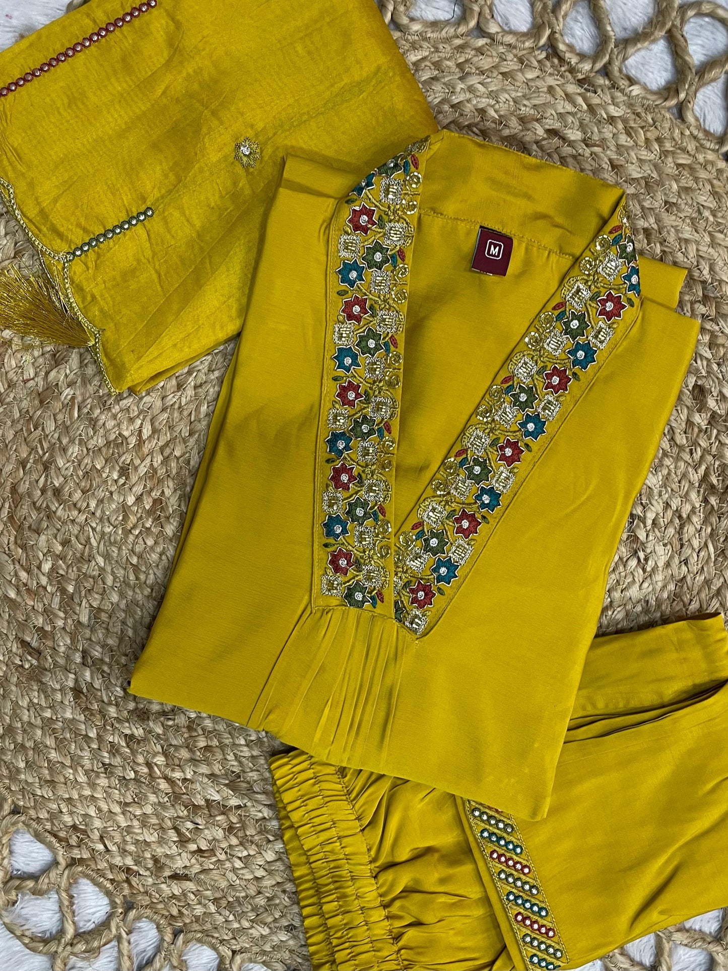 Festive Premium Viscose Silk Kurti Pant Dupatta Set with Embroidery Sequins and Hand Work – 3 Piece Ethnic Suit for Women
