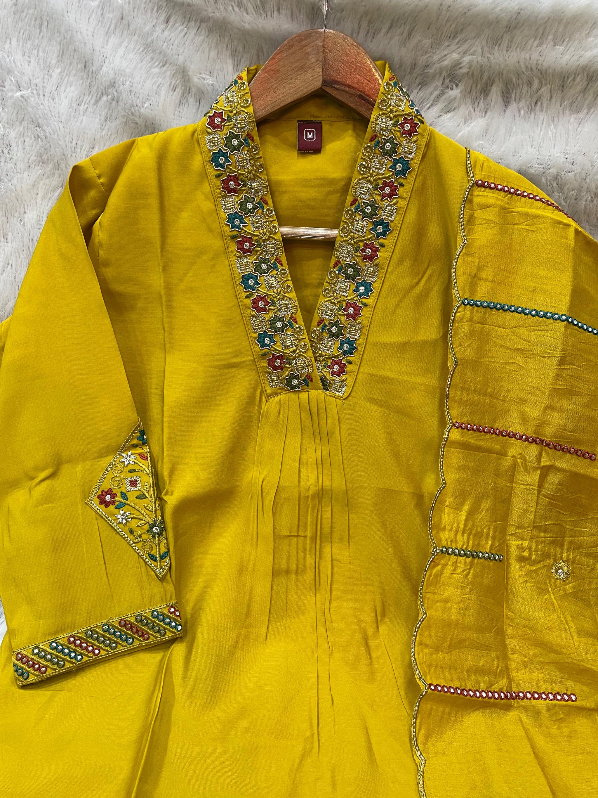 Festive Premium Viscose Silk Kurti Pant Dupatta Set with Embroidery Sequins and Hand Work – 3 Piece Ethnic Suit for Women