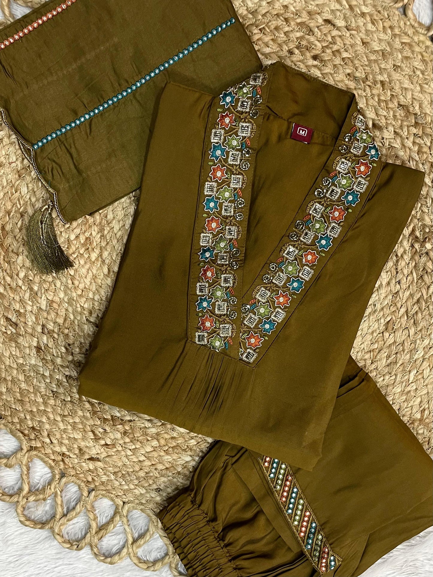 Festive Premium Viscose Silk Kurti Pant Dupatta Set with Embroidery Sequins and Hand Work – 3 Piece Ethnic Suit for Women