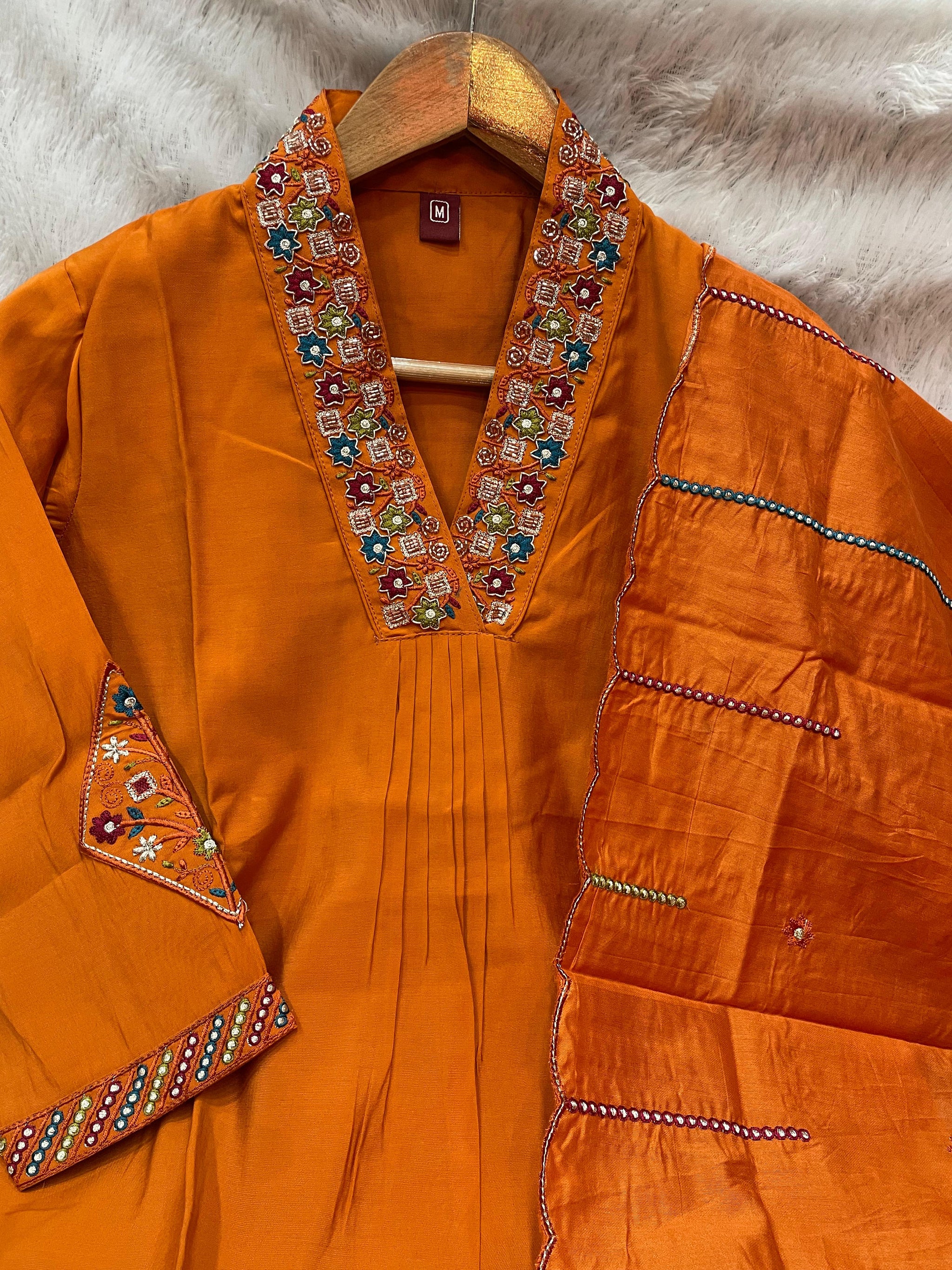 Festive Premium Viscose Silk Kurti Pant Dupatta Set with Embroidery Sequins and Hand Work – 3 Piece Ethnic Suit for Women