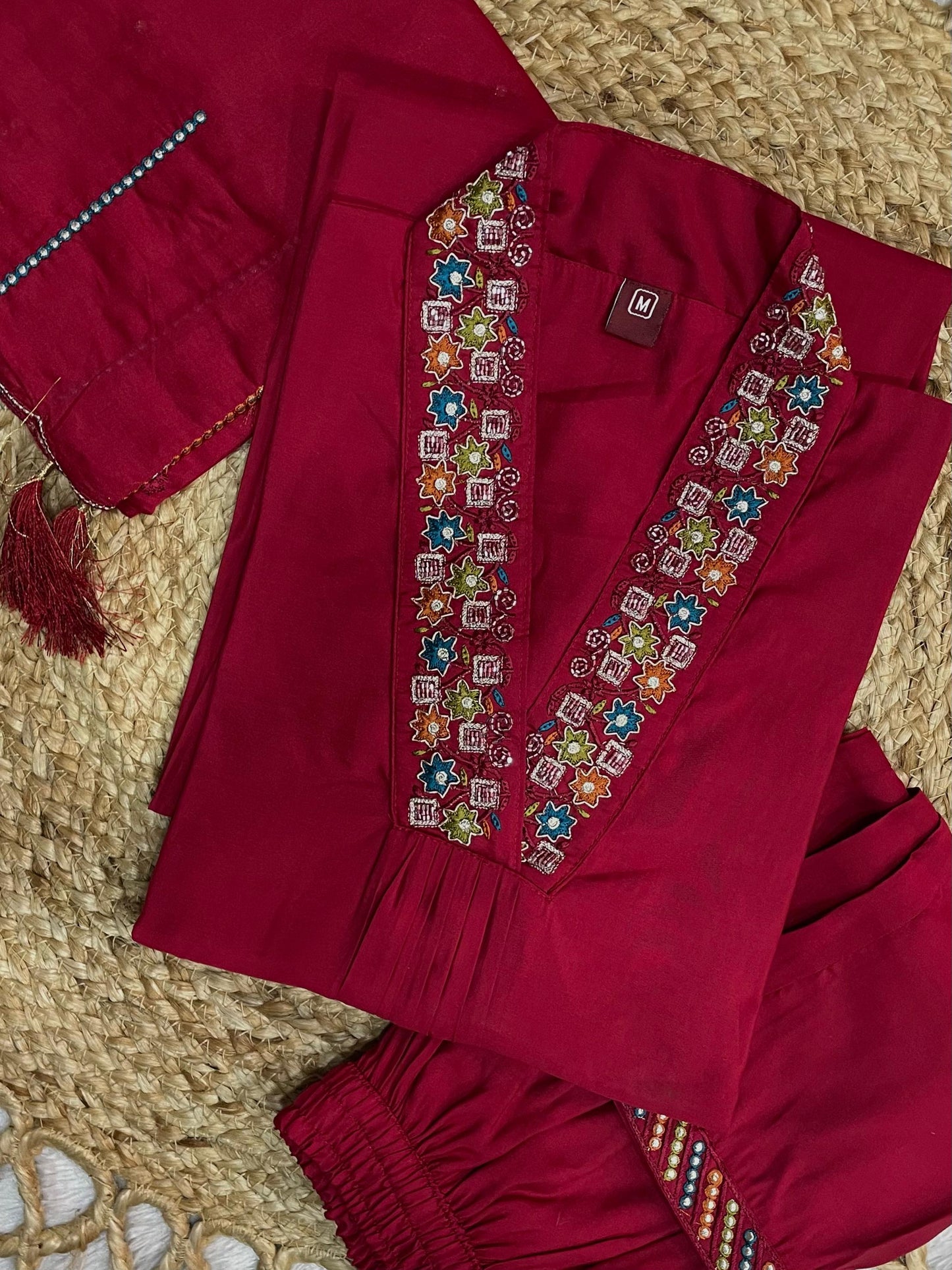 Festive Premium Viscose Silk Kurti Pant Dupatta Set with Embroidery Sequins and Hand Work – 3 Piece Ethnic Suit for Women