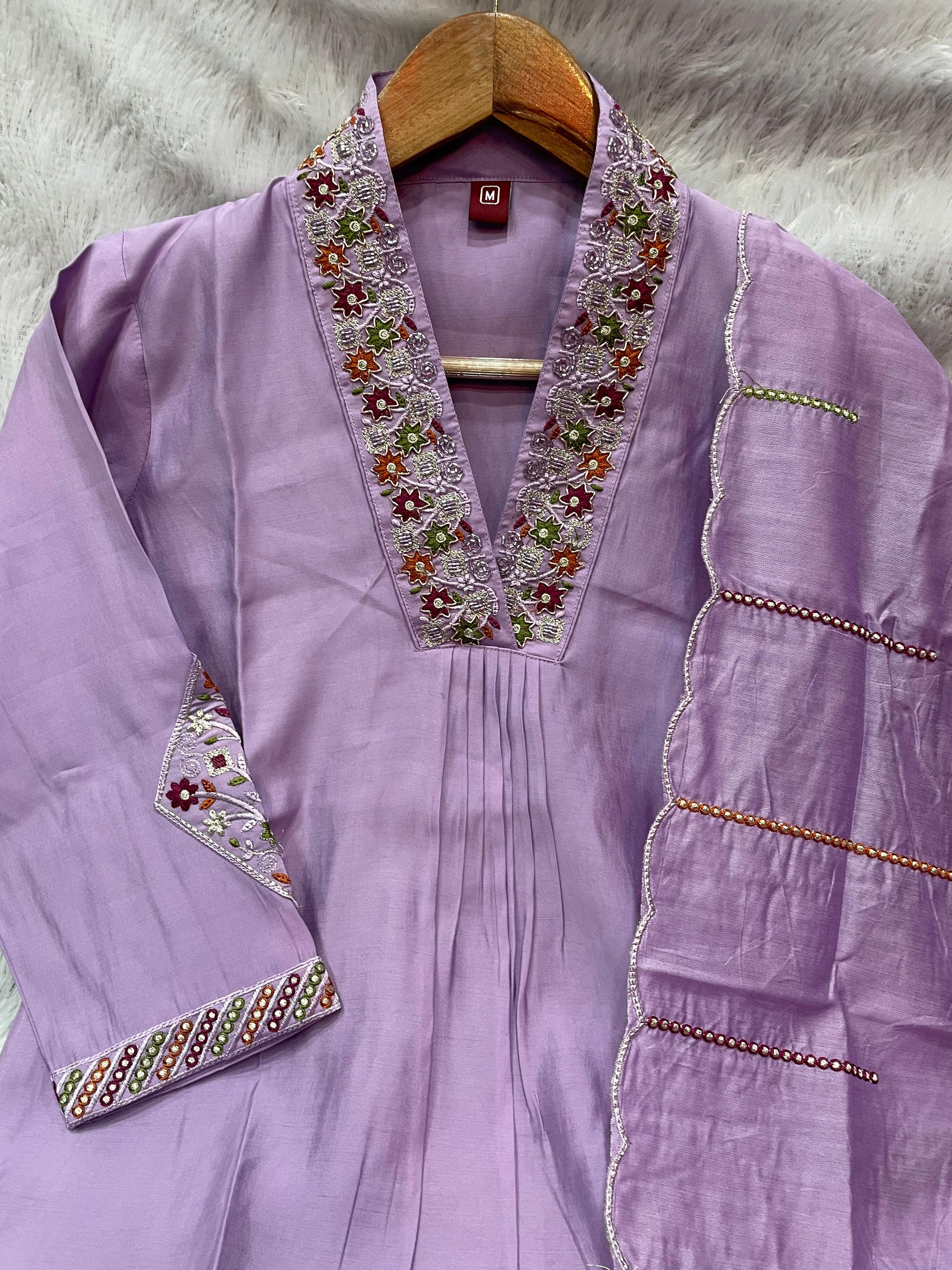 Festive Premium Viscose Silk Kurti Pant Dupatta Set with Embroidery Sequins and Hand Work – 3 Piece Ethnic Suit for Women