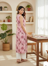 Digital Print Sleeveless Kurti with Chikankari Self Design Bottom Set – Knee Length Ethnic Wear for Women