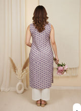 Digital Print Sleeveless Kurti with Chikankari Self Design Bottom Set – Knee Length Ethnic Wear for Women