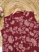 Digital Print Sleeveless Kurti with Chikankari Self Design Bottom Set – Knee Length Ethnic Wear for Women
