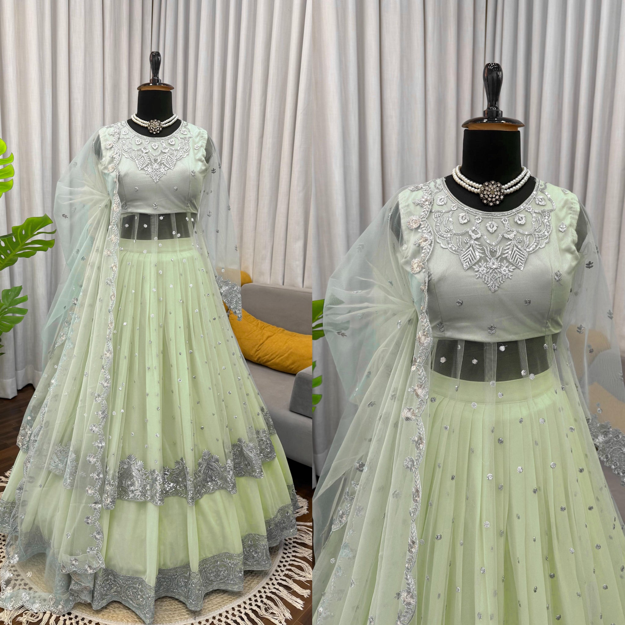 Faux Georgette Gown Lehenga Set with Sequin Work for Women Festive Wear Style