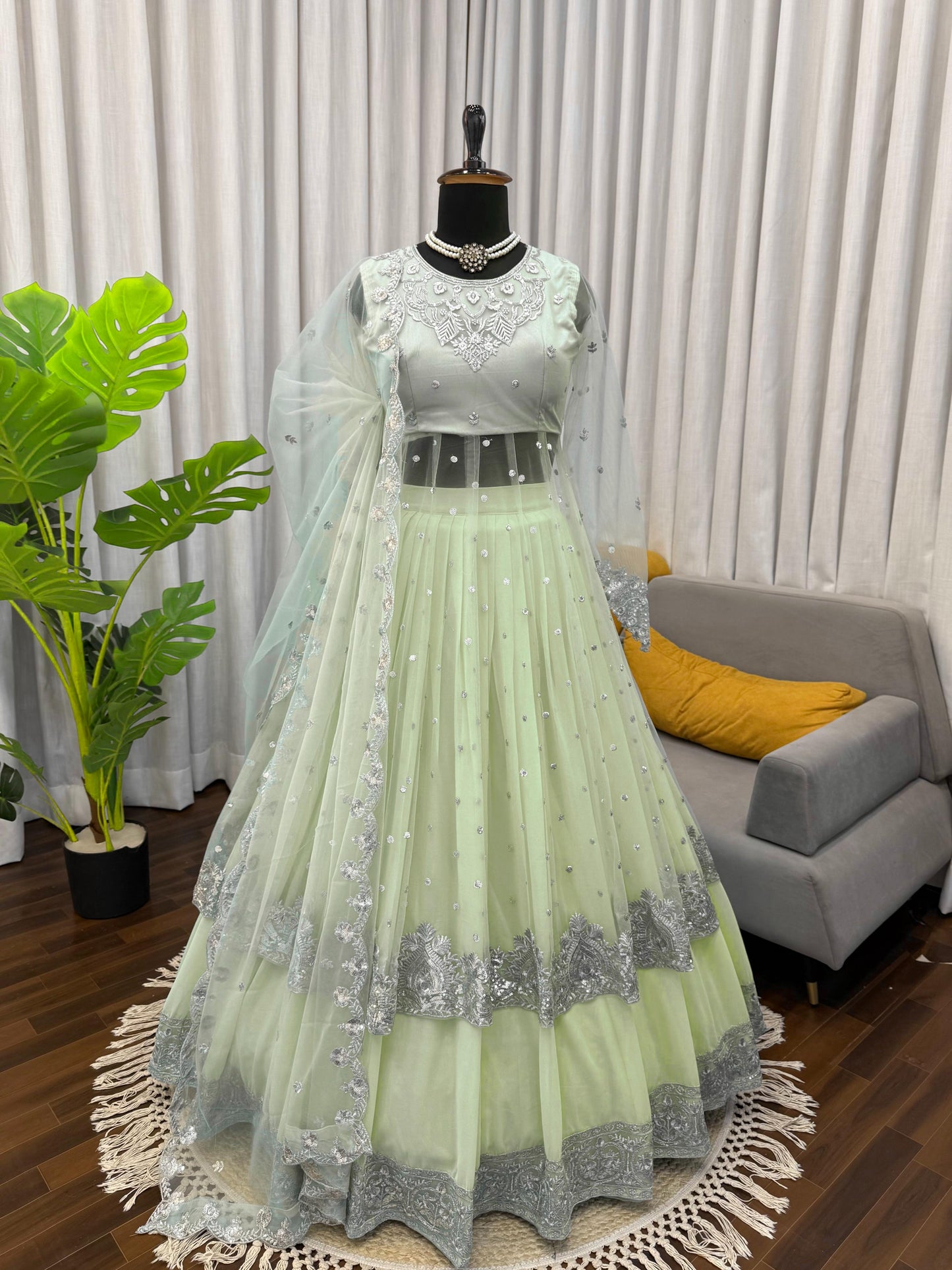 Faux Georgette Gown Lehenga Set with Sequin Work for Women Festive Wear Style