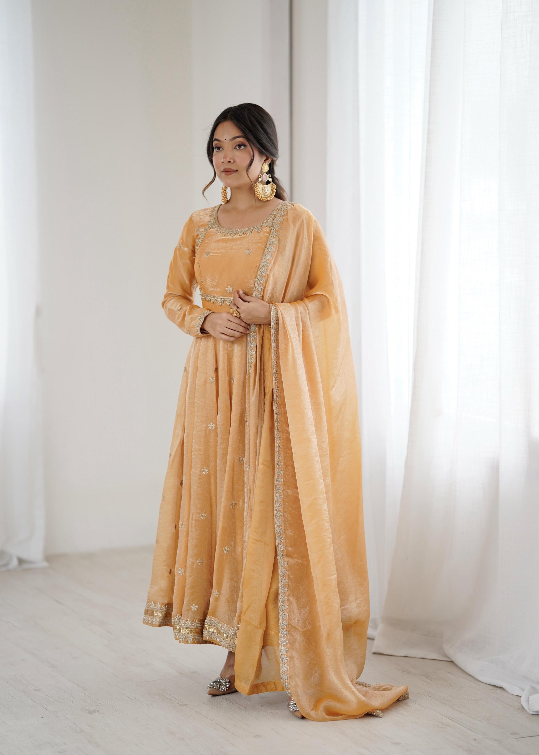 Fandy Silk Embroidered Gown Set with Pant & Dupatta – Sequence Work Party Wear