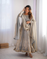 Fandy Silk Embroidered Gown Set with Pant & Dupatta – Sequence Work Party Wear